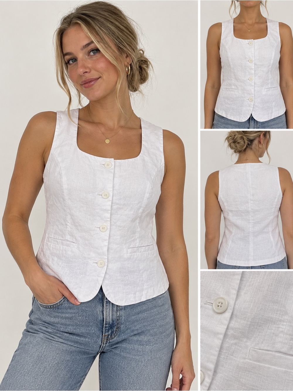 THE A&F LINEN COLLECTION 100% Linen Exterior Button-up Top -Size XL